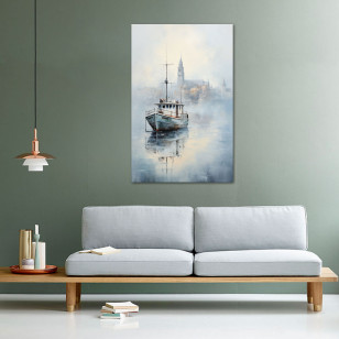 Slika na slikarskom platnu - Brodić u magli