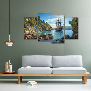 Piratski brod - Četvorodelna slika na slikarskom platnu